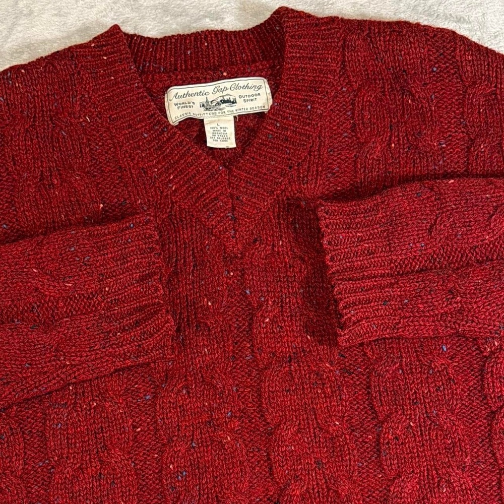 90s Vintage Authentic Gap Clothing Wool Cable Knit Sweater | Red | Large